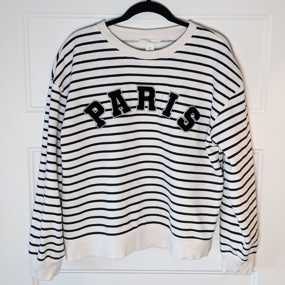 H&M Striped Paris Crew Neck Sweatshirt SZ L - Picture 3 of 10